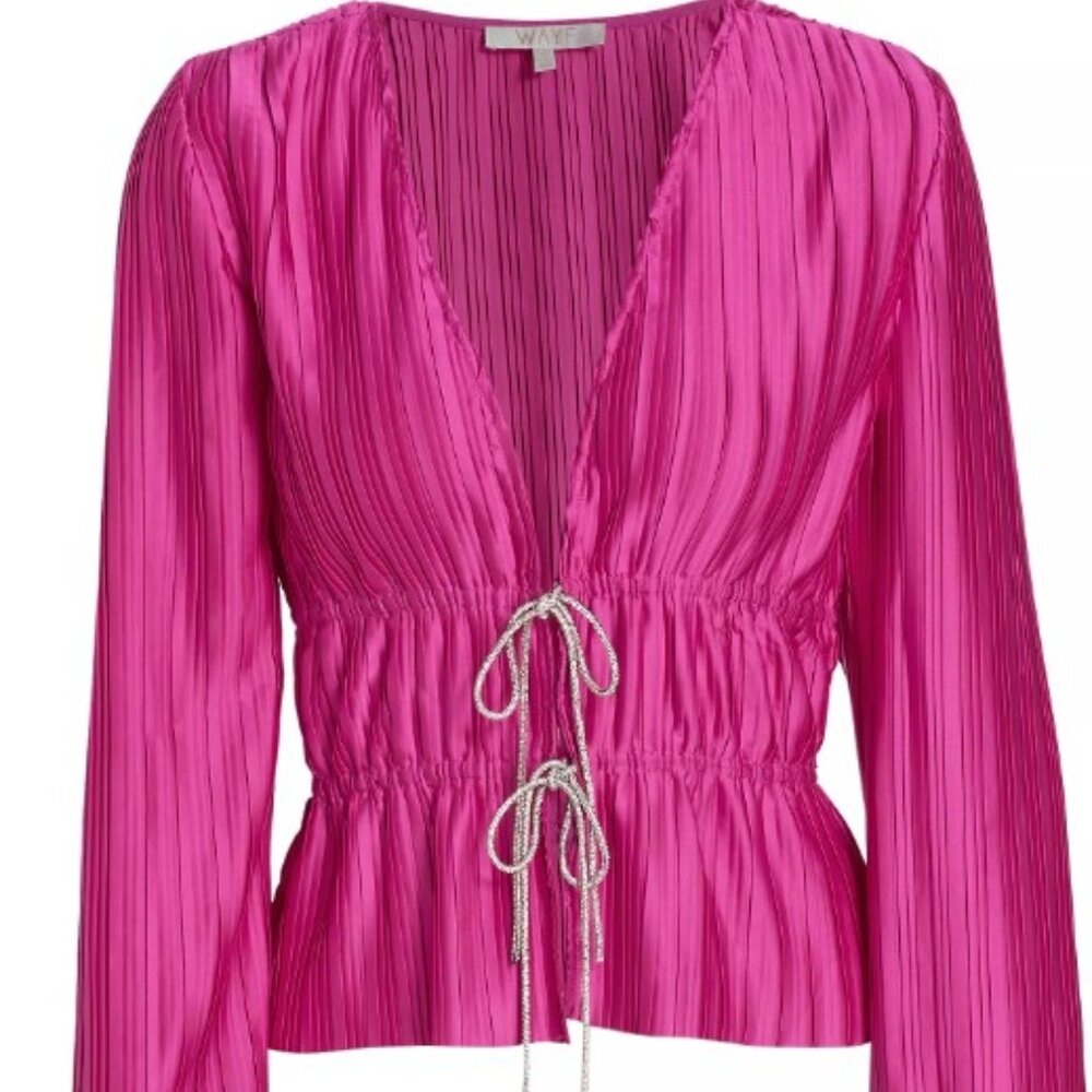 Wayf - Tie-front Pink Blouse- XS (Fits XS-Small)